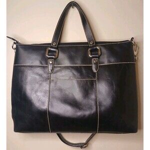 FOSSIL Bag Black Crossbody Messenger Laptop Padded Tote Bag Leather ☆Excellent